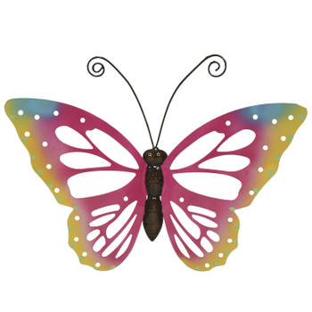 Grote roze vlinders/muurvlinders 51 x 38 cm cm tuindecoratie - Tuinbeelden