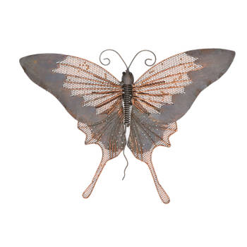 Grijs/goudbruine metalen tuindecoratie vlinder hangdecoratie 34 x 24 cm cm - Tuinbeelden