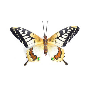 Geel/zwarte metalen tuindecoratie vlinder 37 cm - Tuinbeelden
