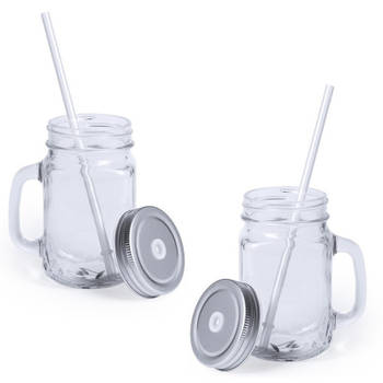 10x stuks Drink potjes van glas Mason Jar zilvergrijze deksel 500 ml - Drinkbekers