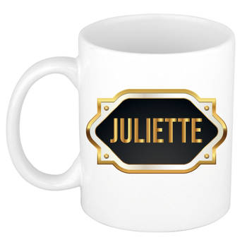 Juliette naam / voornaam kado beker / mok met goudkleurig embleem - Naam mokken