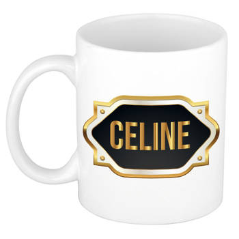Celine naam / voornaam kado beker / mok met goudkleurig embleem - Naam mokken