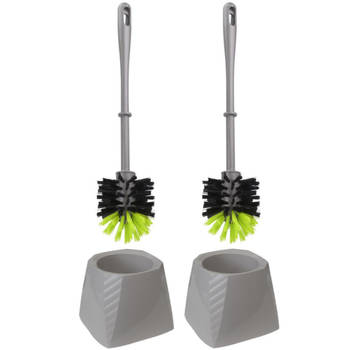 2x Stuks kunststof wc-borstels/toiletborstels met houder grijs/groen 37.5 cm - Toiletborstels