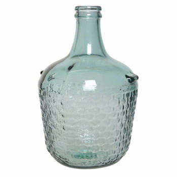 Fles vaas/bloemenvaas recycled glas lichtblauw 20 x 30 cm - Vazen