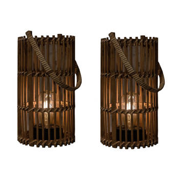 Anna's Collection Solar lantaarn - set 2x - voor buiten - D17 x H32 cm - bamboe hout - windlicht - Lantaarns