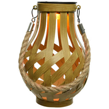Solar lantaarn ijzer met vlam effect goud 18,5 cm - Lantaarns