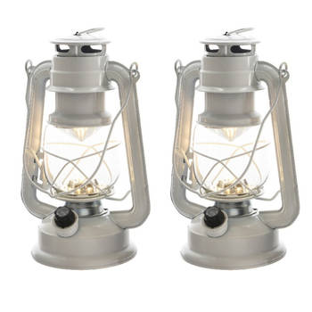 Lumineo Stormlantaarn - 2x set - LED licht - wit - 24 cm - Campinglamp/campinglicht - Lantaarns