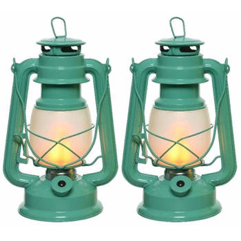 Set van 2x stuks turquoise blauwe camping lantaarns 24 cm vuur effect LED licht - Lantaarns