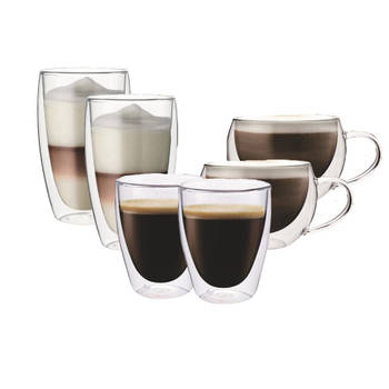 Glazenset, koffie, Latte & Cappuccino - Set van 6 - Maxxo