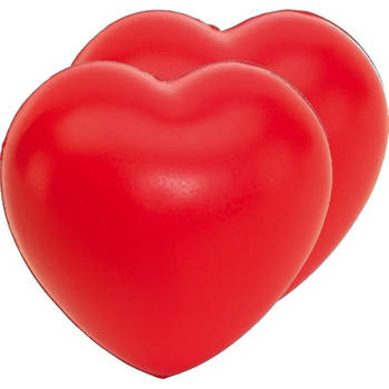 2x Stressballetjes rood hartjes 8 x 7 cm - Stressballen