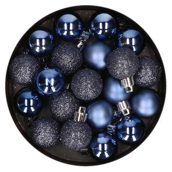 20x stuks kleine kunststof kerstballen donkerblauw 3 cm - Kerstbal