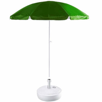 Groen strand/tuin basic parasol van nylon 200 cm + parasolvoet wit rotan - Parasols