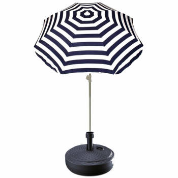 Blauw gestreepte strand/tuin basic parasol van nylon 180 cm + parasolvoet antraciet - Parasols