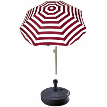 Rood gestreepte strand/tuin basic parasol van nylon 180 cm + parasolvoet antraciet - Parasols