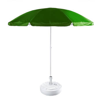 Groen strand/tuin basic parasol van nylon 200 cm + parasolvoet wit - Parasols