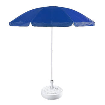 Blauw strand/tuin basic parasol van nylon 200 cm + parasolvoet wit - Parasols