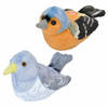 Set van 2x stuks pluche vogels knuffels van 14 cm met geluid - Vogel knuffels