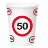 8x stuks drinkbekers van papier in 50 jaar verjaardag thema 350 ml - Feestbekertjes