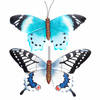 Set van 2x stuks tuindecoratie muur/wand vlinders van metaal in blauw en wit/blauw tinten 48 x 30 cm - Tuinbeelden