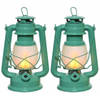 Set van 2x stuks turquoise blauwe camping lantaarns 24 cm vuur effect LED licht - Lantaarns
