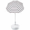 Grijs gestreepte strand/tuin basic parasol van nylon 180 cm + parasolvoet wit - Parasols