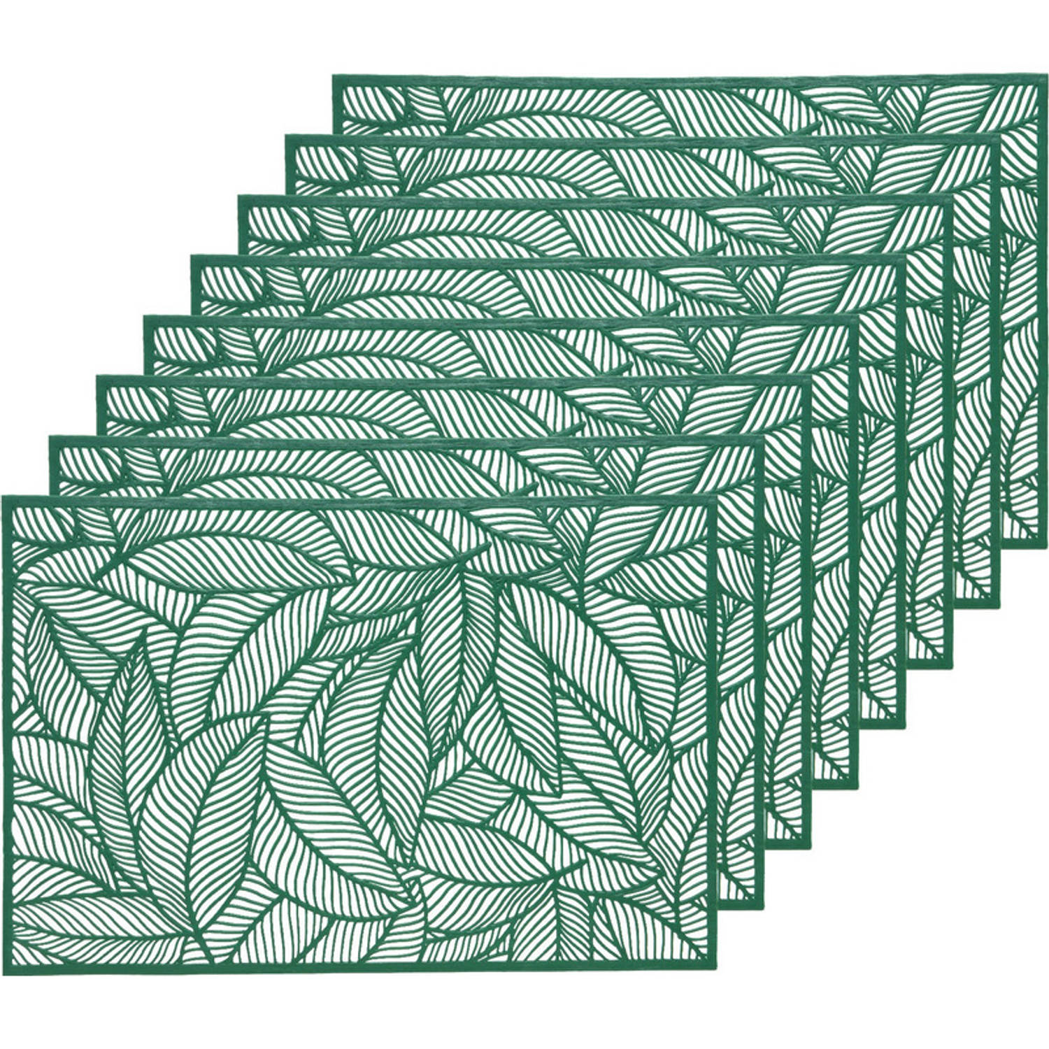 8x Placemat/onderzetter groen 30 x 45 cm bladeren motief - Placemats