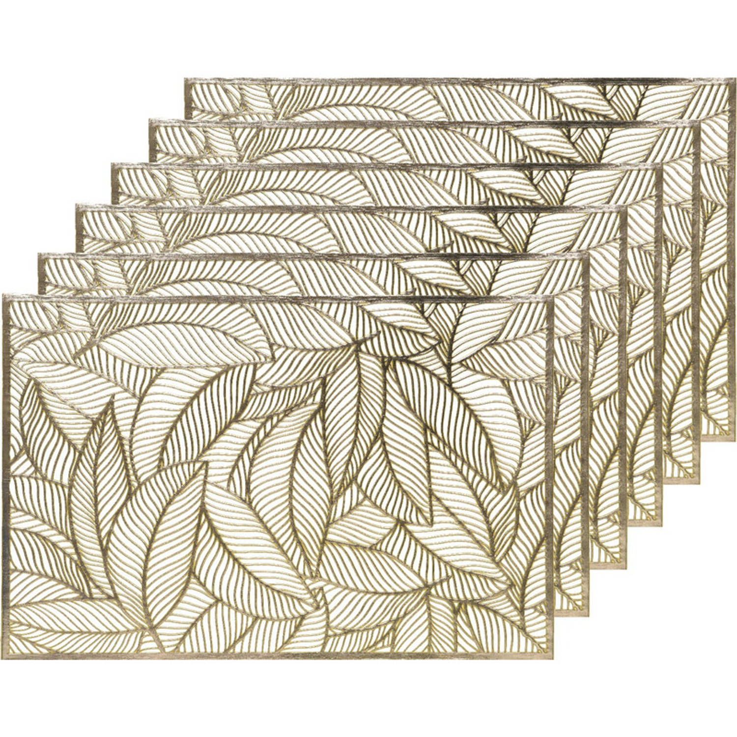 6x Placemat/onderzetter goud 30 x 45 cm bladeren motief - Placemats