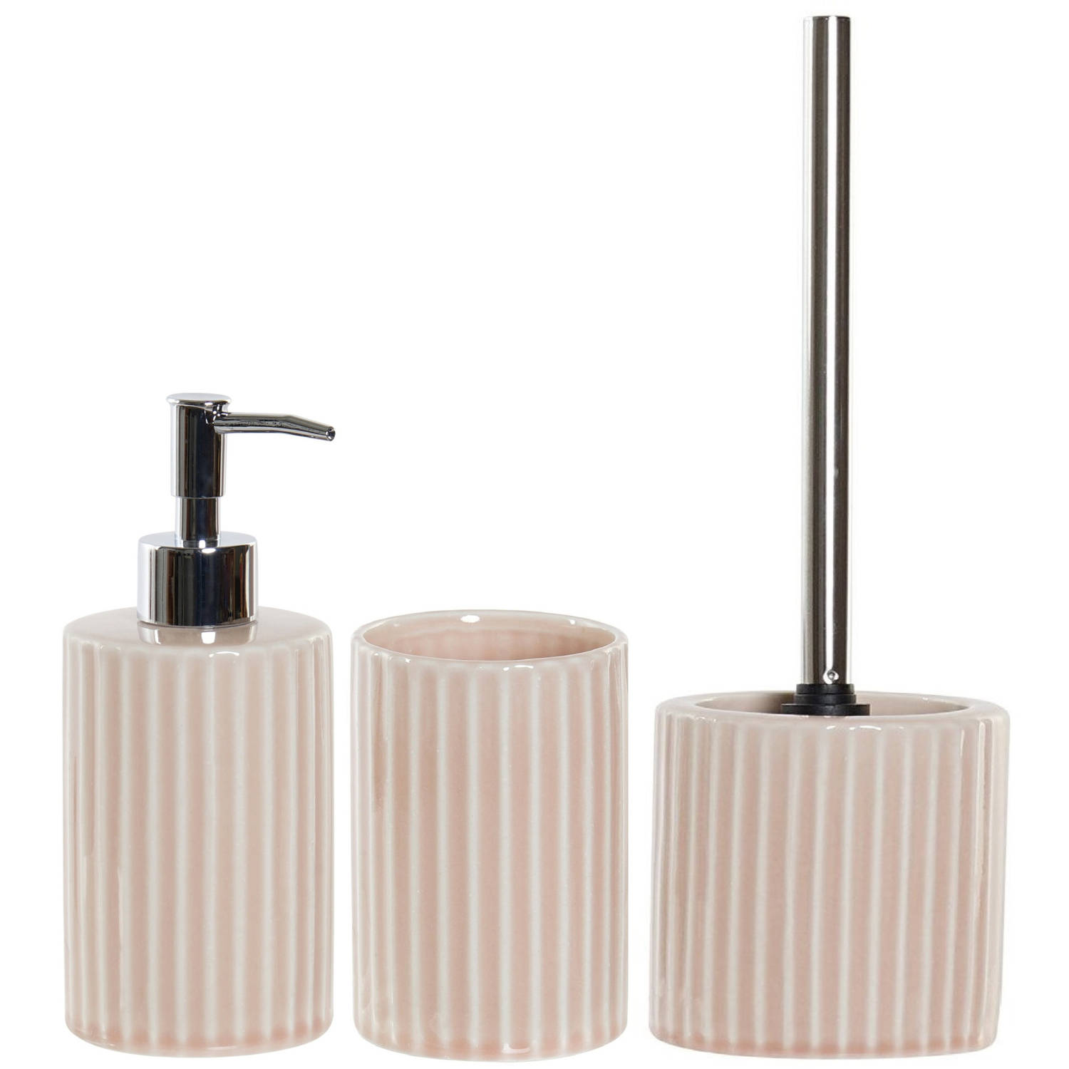 Badkamerset met zeeppompje tandenborstel beker roze keramiek - Badkameraccessoireset | Blokker