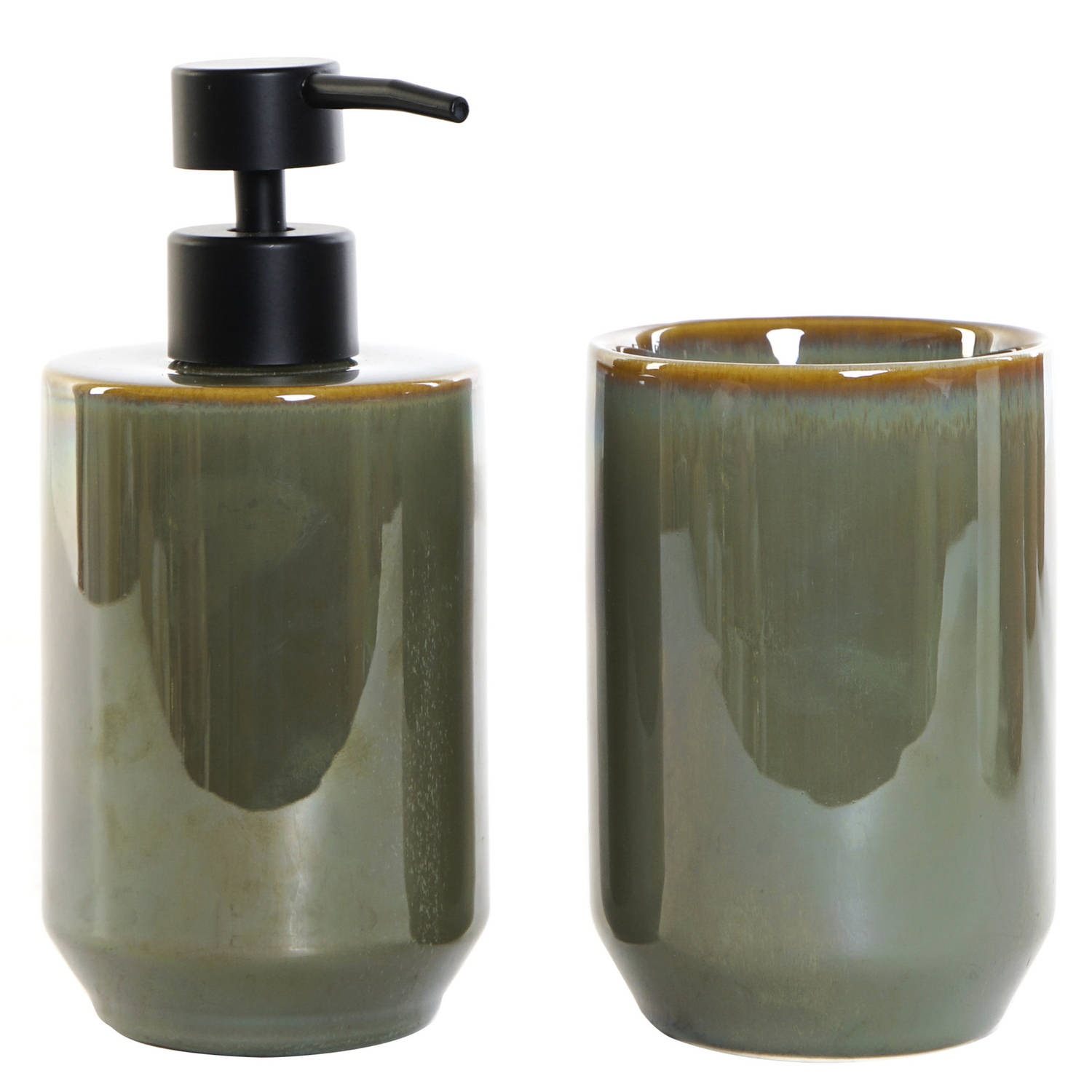 Badkamerset zeeppompje en tandenborstel groen keramiek 17 cm - Badkameraccessoireset | Blokker