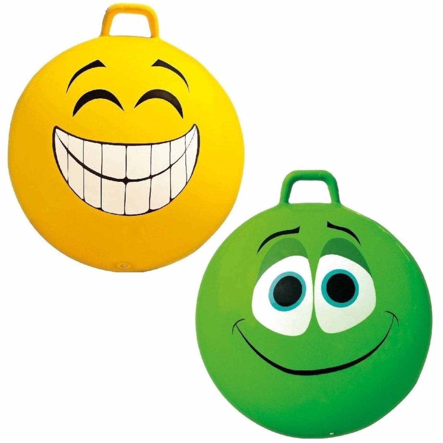 2x Stuks Speelgoed Skippyballen Met Funny Faces Gezicht Geel En Groen 65 Cm Buitenspeelgoed