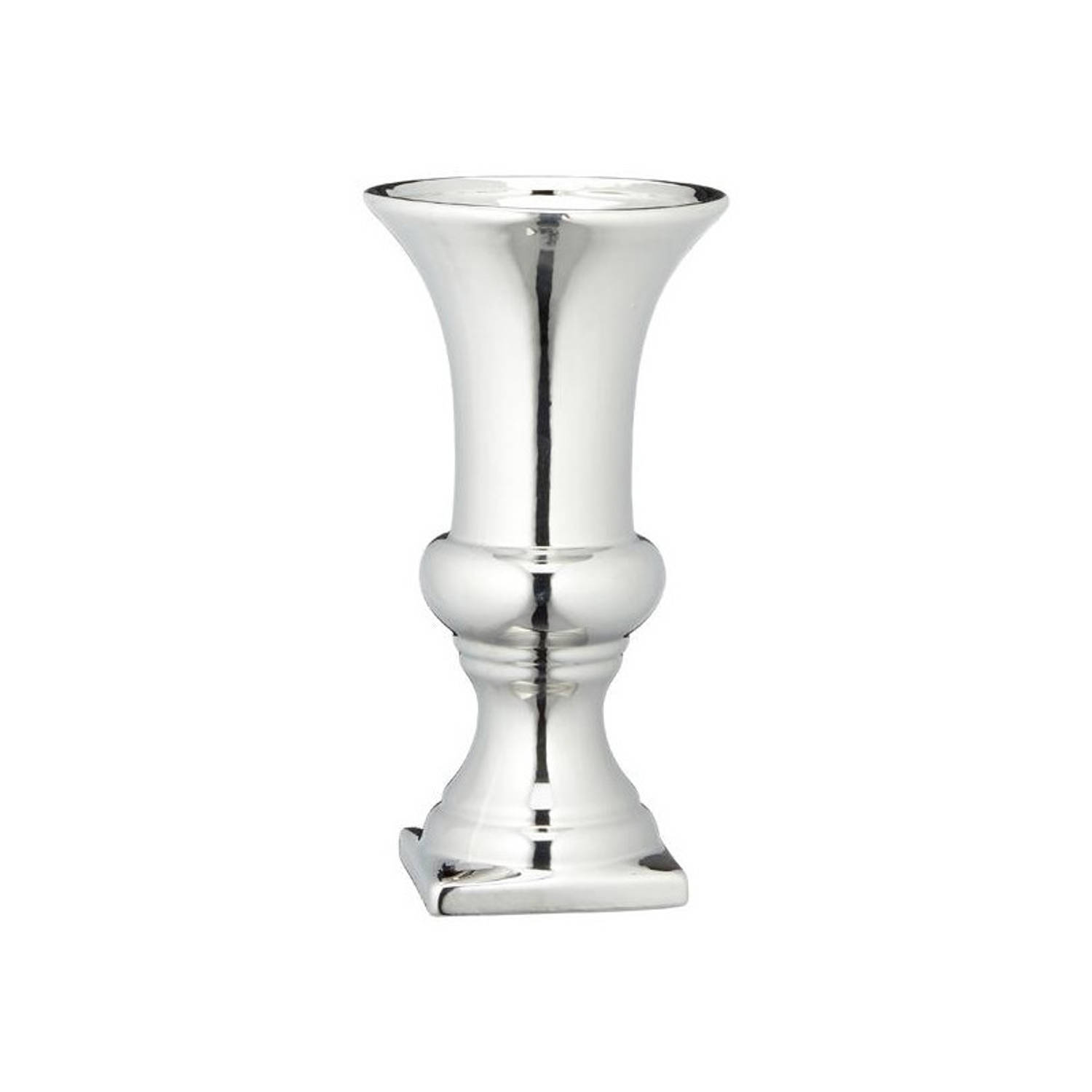 Ronde zilveren kelk vaas/vazen van keramiek 30 16 cm - Vazen | Blokker