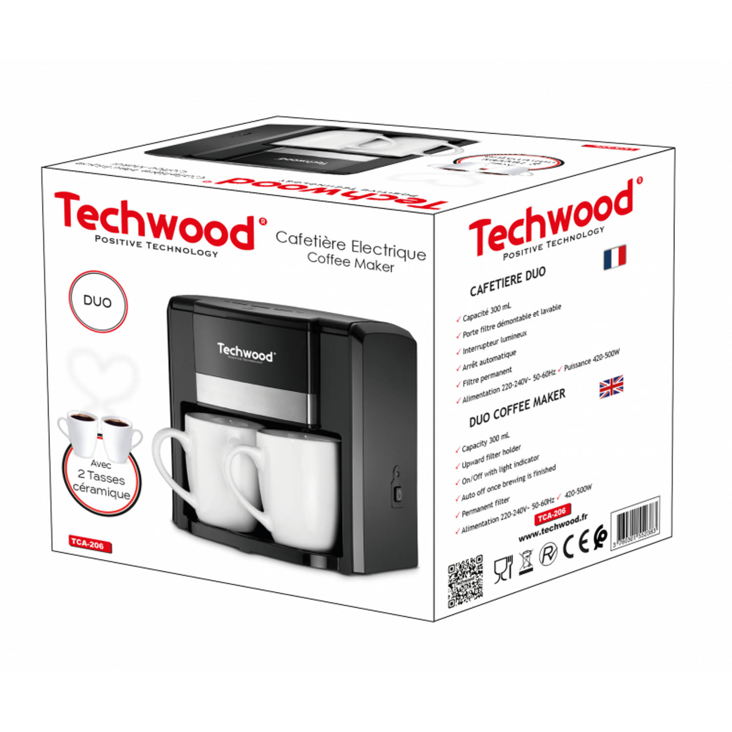 Promotie drinken embargo Techwood duo koffiezetter tca-206 met twee porseleinen kopjes | Blokker