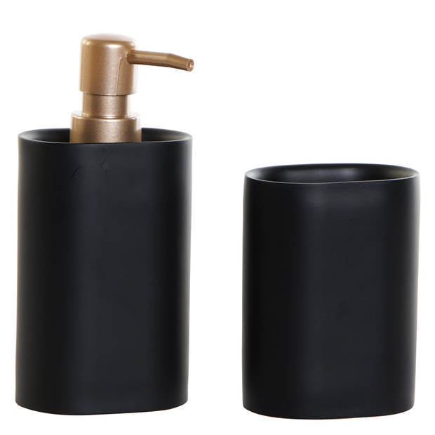 Toiletborstel set - zeeppompje/toiletrolhouder zwart/goud metaal 80 cm - Badkameraccessoireset