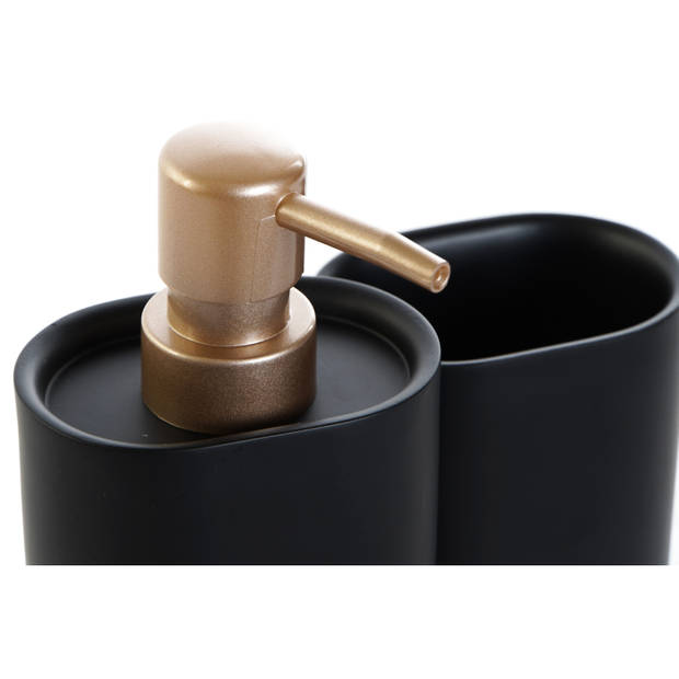 Badkamerset met zeeppompje en tandenborstel beker zwart kunststof 18 cm - Badkameraccessoireset