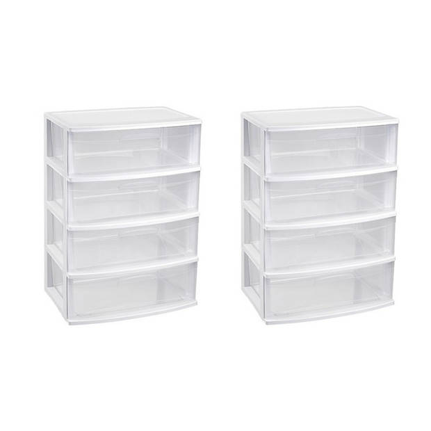 2x stuks witte/transparante ladekast/organiser 40 x 56 x 80 cm - Opbergbox