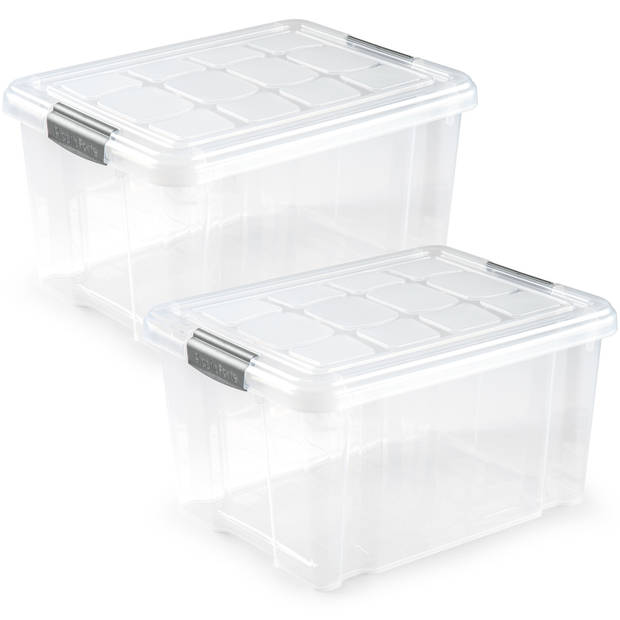 1x Opslagbakken/organizers met deksel 16 liter 40 cm transparant - Opbergbox