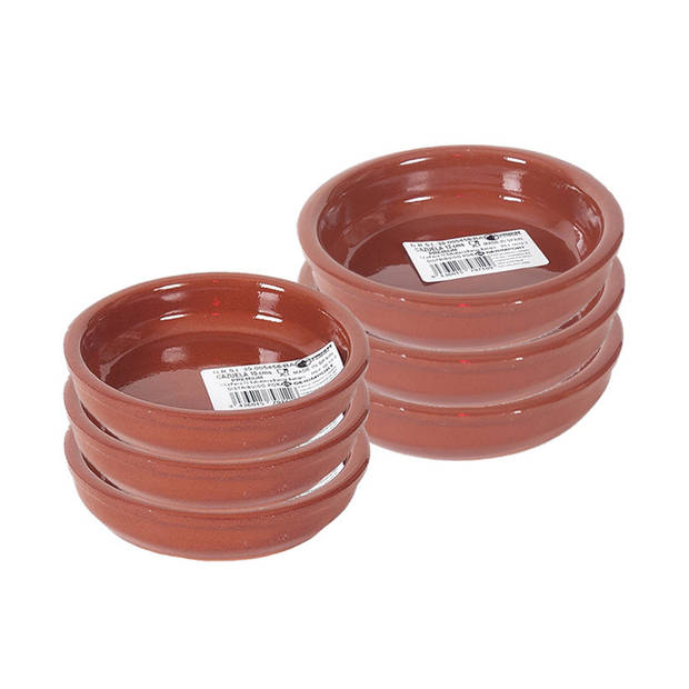 6x Terracotta tapas bakjes/schaaltjes 12 cm en 10 cm - Snack en tapasschalen