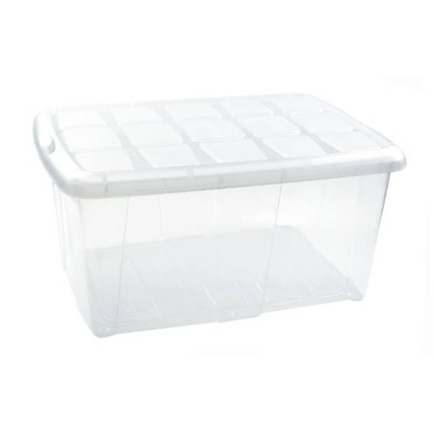 2x Opslagbakken/organizers met deksel 60 liter 63 x 46 x 32 transparant/wit - Opbergbox