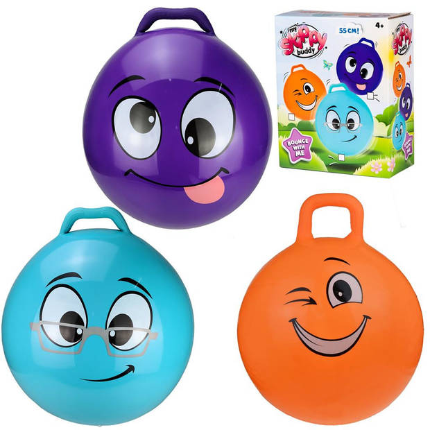 Skippybal smiley voor kinderen blauw 55 cm - Skippyballen