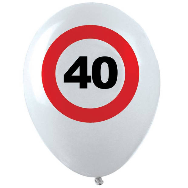 12x Leeftijd verjaardag ballonnen met 40 jaar stopbord opdruk 28 cm - Ballonnen