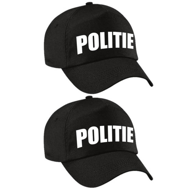 2x stuks verkleed politie agent pet / cap zwart voor jongens en meisjes - Verkleedhoofddeksels