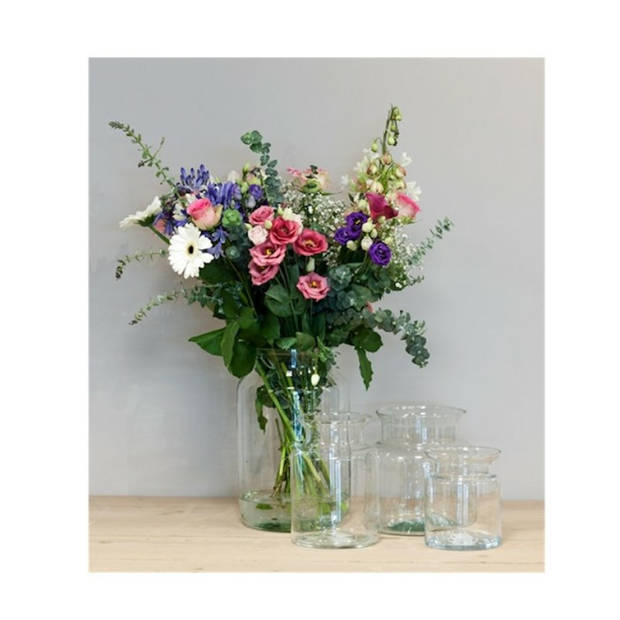 Glazen melkbus bloemen vaas/vazen smalle hals 21 x 35 cm - Vazen