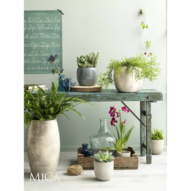 Mica Decorations Bloempot - wit / grijs - keramiek - 24 x 22 cm - Plantenpotten