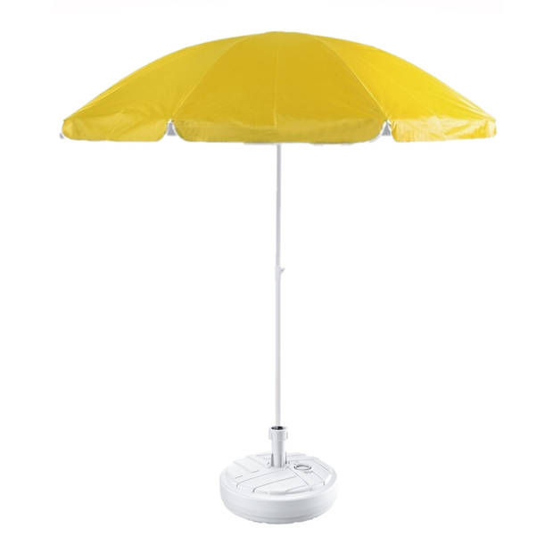 Gele strand/tuin basic parasol van nylon 200 cm + parasolvoet wit - Parasols