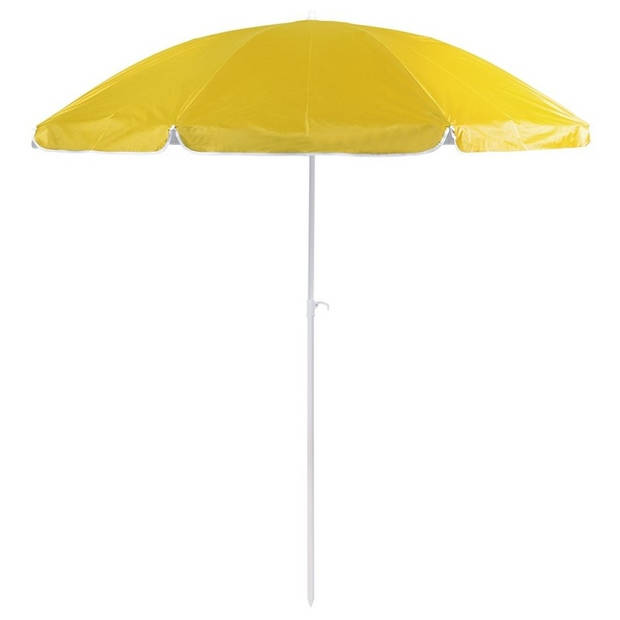 Gele strand/tuin basic parasol van nylon 200 cm + parasolvoet wit - Parasols