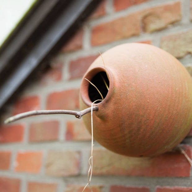 Terracotta vogelhuis pot voor Mussen en Mezen van steen 17 cm - Vogelhuisjes