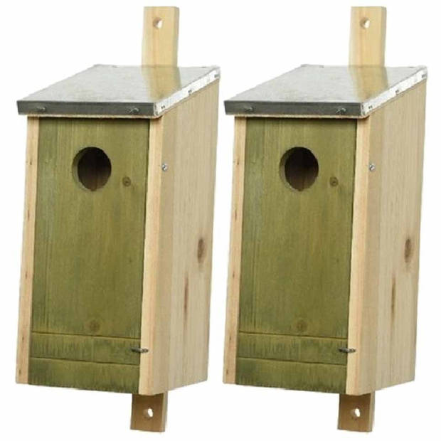 Set van 2 lichtgroene vogelhuisjes voor kleine vogels 26 cm - Vogelhuisjes