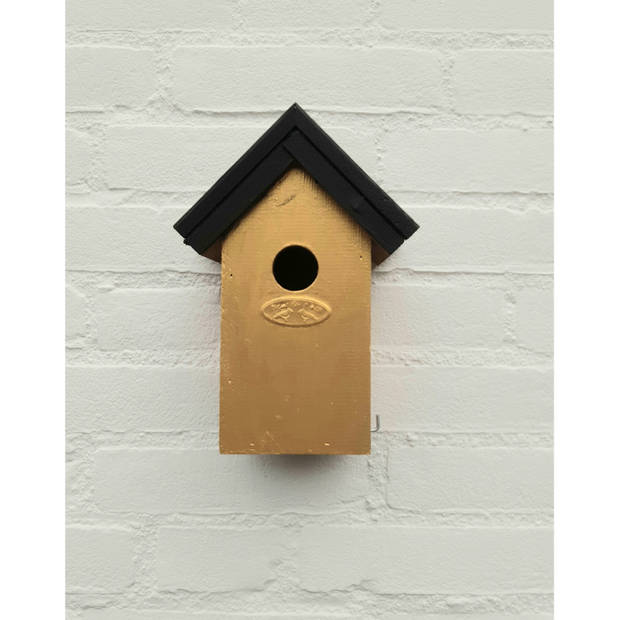 Houten vogelhuisje/nestkastje 22 cm - zwart/goud Dhz schilderen pakket - Vogelhuisjes