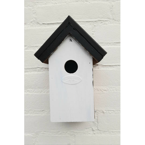 Houten vogelhuisje/nestkastje 22 cm - zwart/wit DHZ schilderen pakket - Vogelhuisjes