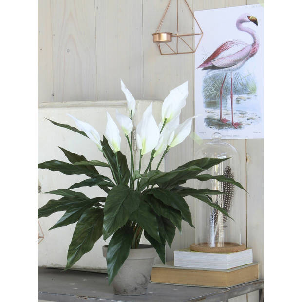 Spathiphyllum lepelplant kunstplant wit in keramieken pot H50 x D40 cm - Kunstplanten